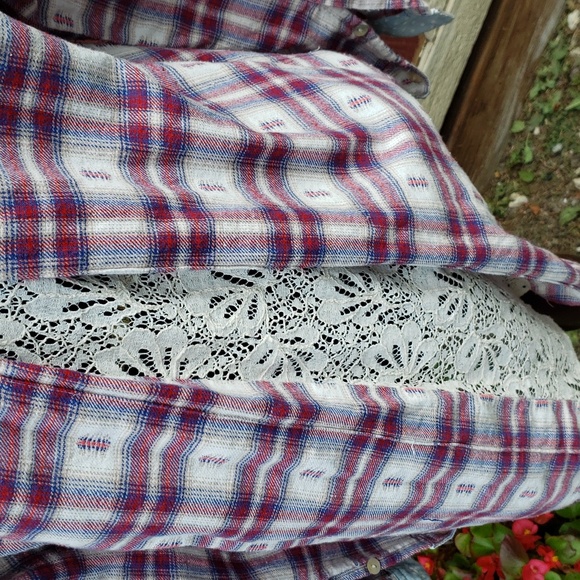 Lace Back Flannel Shirt - Picture 2 of 7